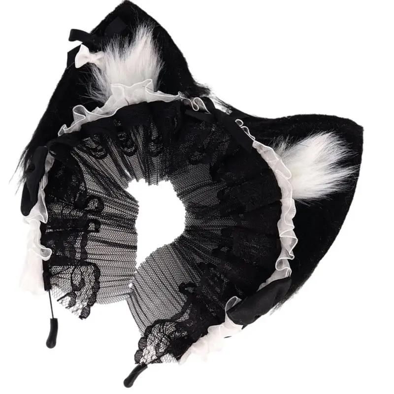 

31BB Furry Animal Ear Headbands With Anime Bows Hairband Accessory For Cosplays Costume Parties Halloween Event