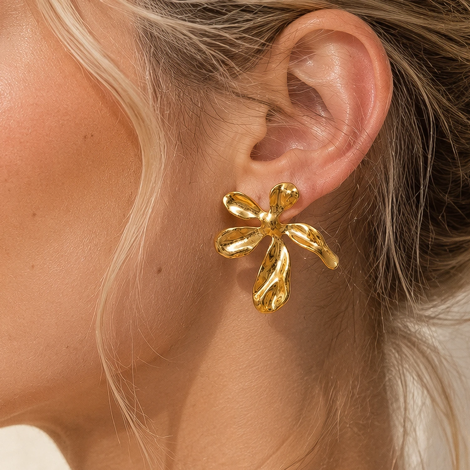 Artistic Minimalist Abstract Irregular Flower Stud Earrings for Women Stainless Steel Unique Modern Statement Daily Wear Jewelry