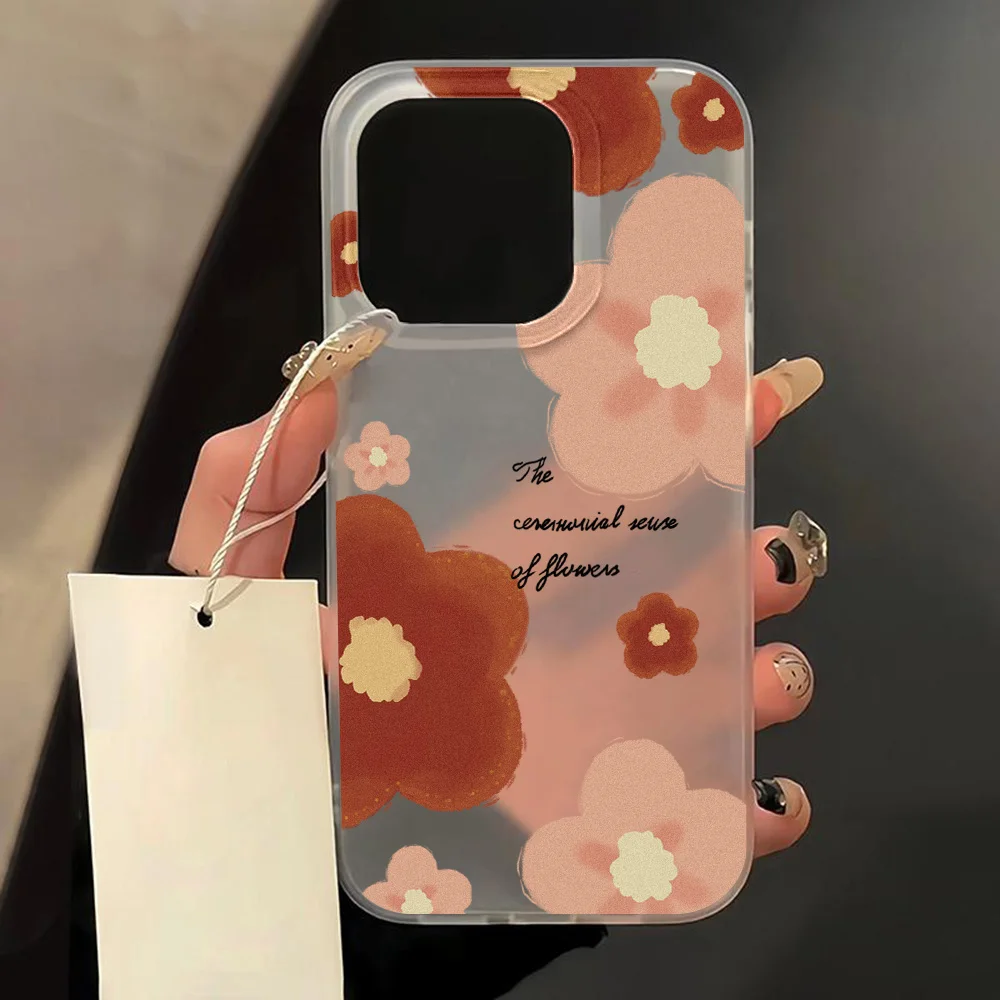 Clear Soft Phone Cases for iPhone 14 Case iPhone 16 15 12 11 13 Pro Max 16 Plus Mini Shockproof Matte Cute Folwer Bumper Cover