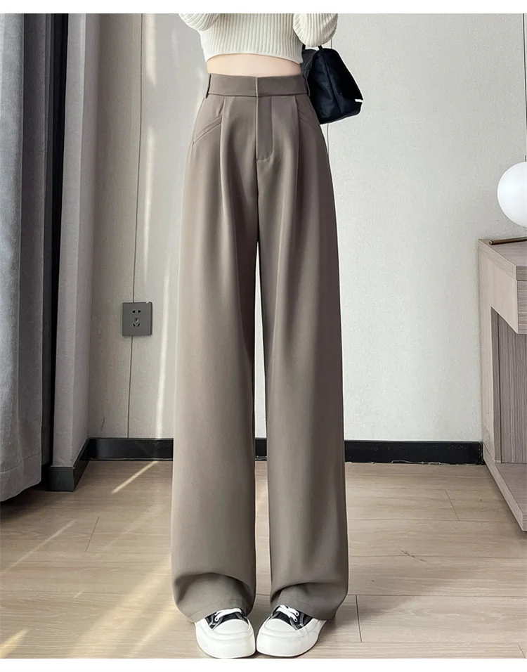 Spring 2024 New Fashion All-Match Simple Office Suit Pants Wide-Leg Pants High Waist Narrow Straight Casual Mop Pants Women