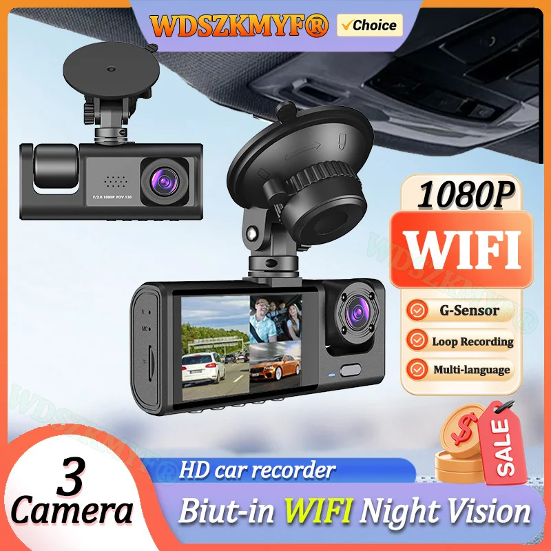 

WIFI APP Control Car Dvr 3 Channel 1080P Dash Cam for Cars Front and Rear View Recorder Video Car Camera for Car Assecories
