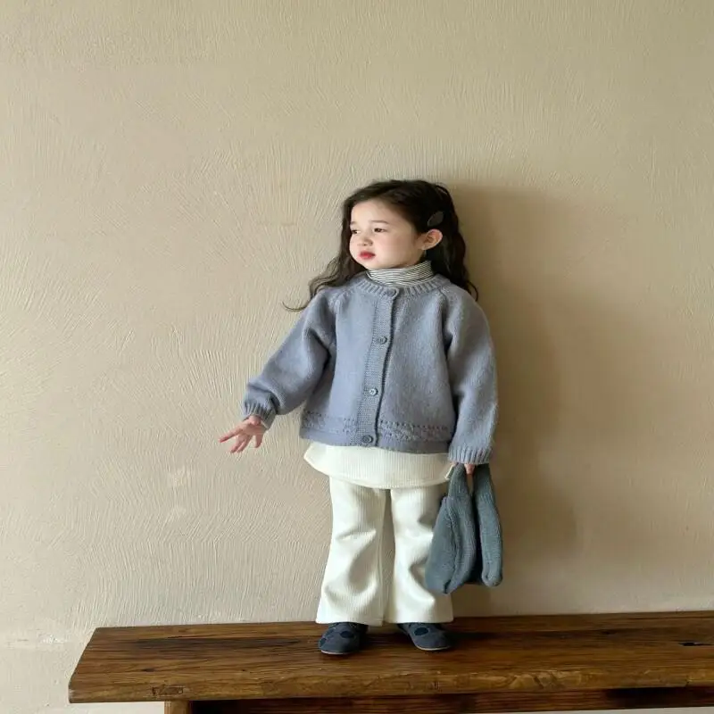 

Теплый свитер для девочек, осенне-зимний однотонный кардиган, топы с круглым вырезом и длинными рукавами, удобный пуловер, детская одежда, От 4 до 8 лет