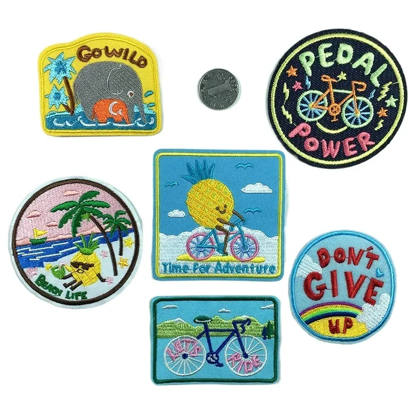 Cartoon Pineapple Bicycle Elephant Alien Rainbow Flying Saucer Rocket UFO Planet Children's Clothing Adhesive-backed Embroidery