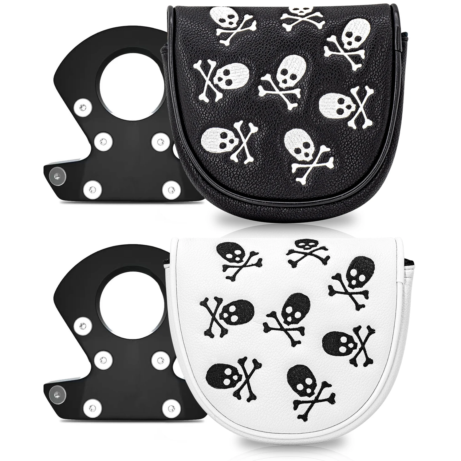 1pc Golf Putter Head Cover, Little Skull Style, Wear-Resistant PU Shell with Fluffy Lining, Cute Cartoon Design, Club Headcover