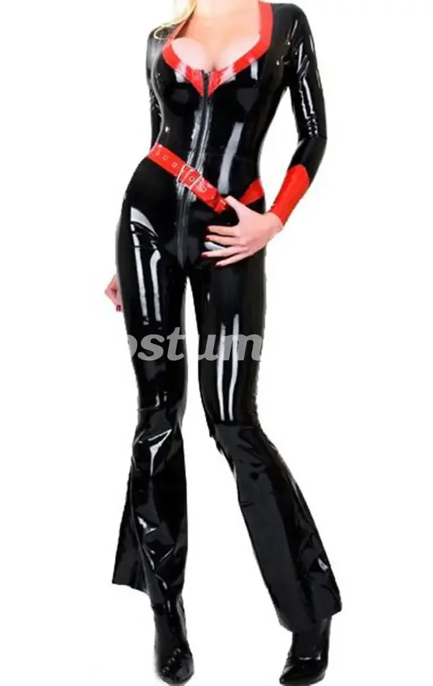 

100% Latex Rubber Skinny Black Long Sleeve Bodysuit Catsuit 0.4mm S-XXL-Masquerade