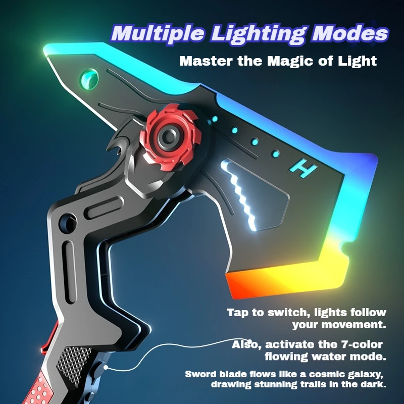 Brinquedo de Espada Laser e Machadinha 2 em 1 para Crianças, Modo Duplo, Espada Sombra, Machadinha com Luz e Efeito de Flash, Presente para Meninos para Brincadeiras ao Ar Livre