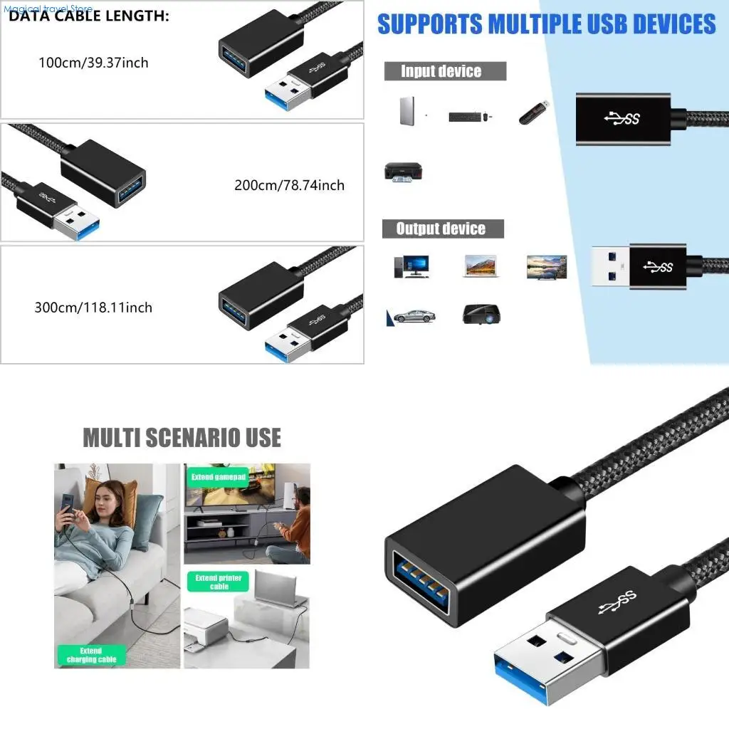 N2UB USB Extension Cord Male to Female Connection Cord for Rapid Data Transfer and Charging with Nylon Braided Line