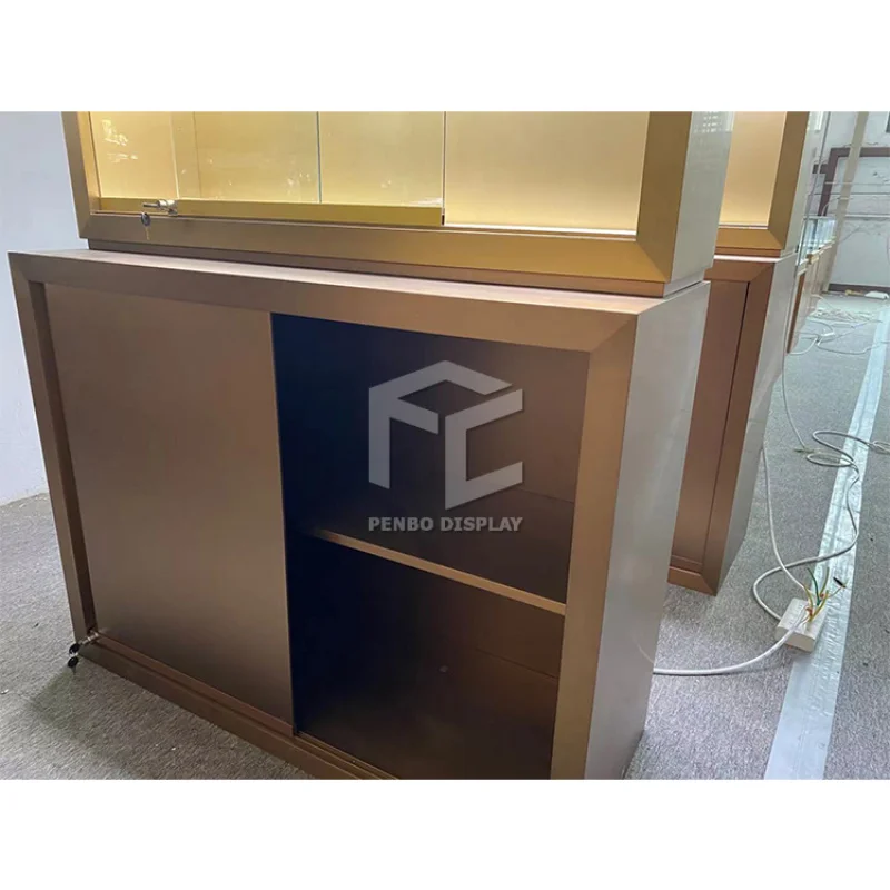 2025customized.Luxury shop window exhibition counter custom metal glass jewellery cabinet jewelry display showcase