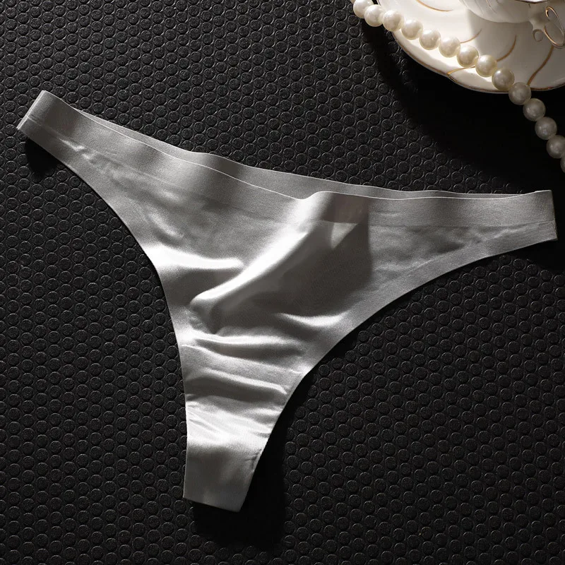 

Womens Sexy Ice Silk G String Bikini Low-Rise Underwear Seamless Lingerie Buttockless Briefs Soft Breathable T Back Micro Thongs