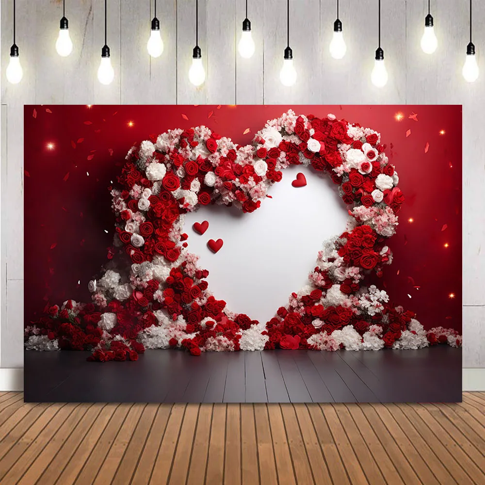 Photography Backdrop Red Rose Flowers Love Heart for Adult Kids Portrait Background for Photo Studio Cake Smash Decor Banner