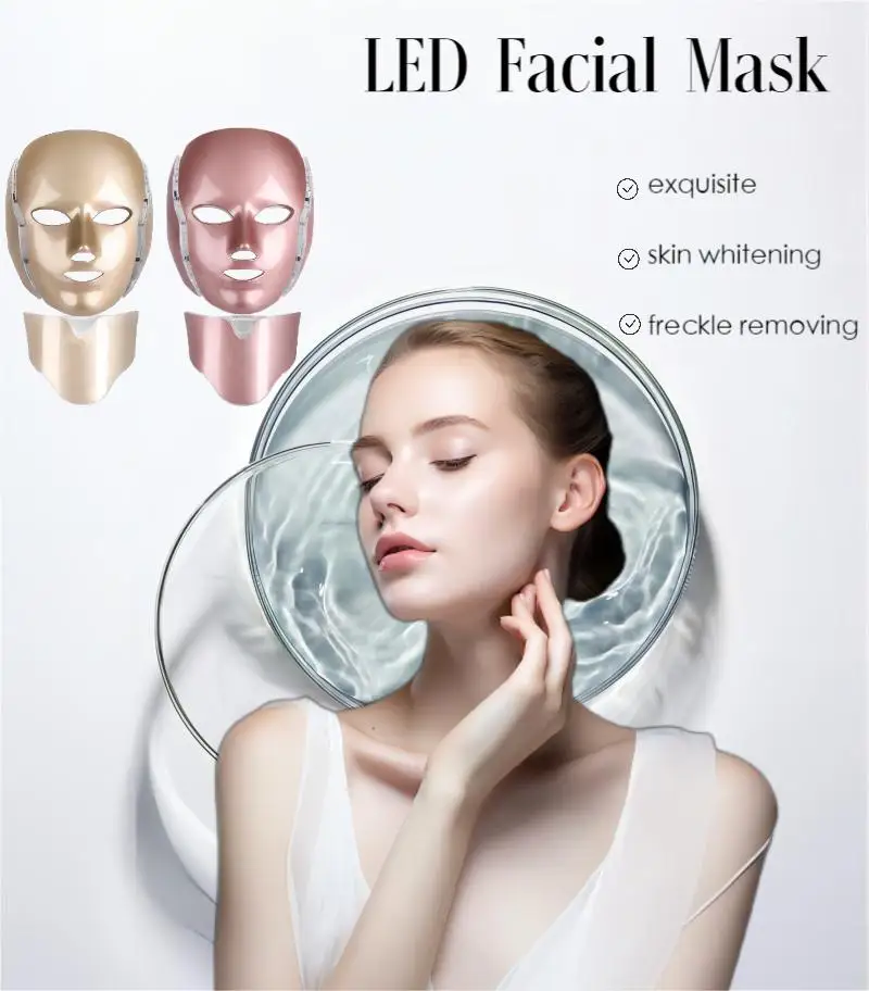 7 couleurs LED masque visage avec cou LED photothérapie masque rajeunissement de la peau anti - acné beauty equipment Lifting F