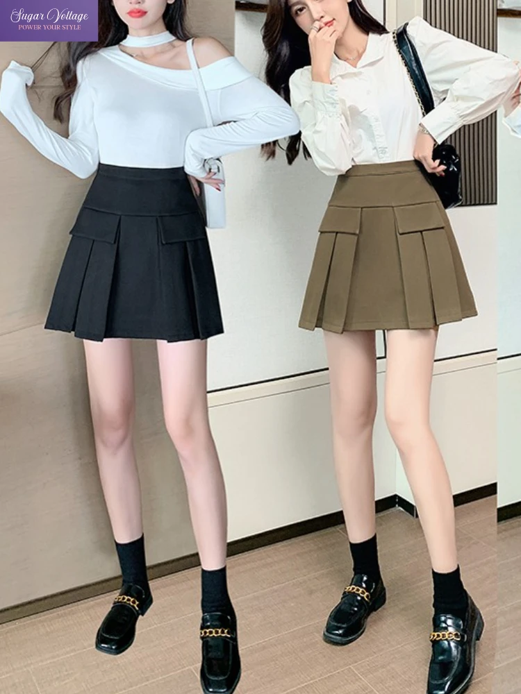 

Autumn Winter New Vintage Y2k Harajuku Skirts Women Slim High Waist A-Line Mini Pleated Skirt Elegant Retro Casual Chic Skirts