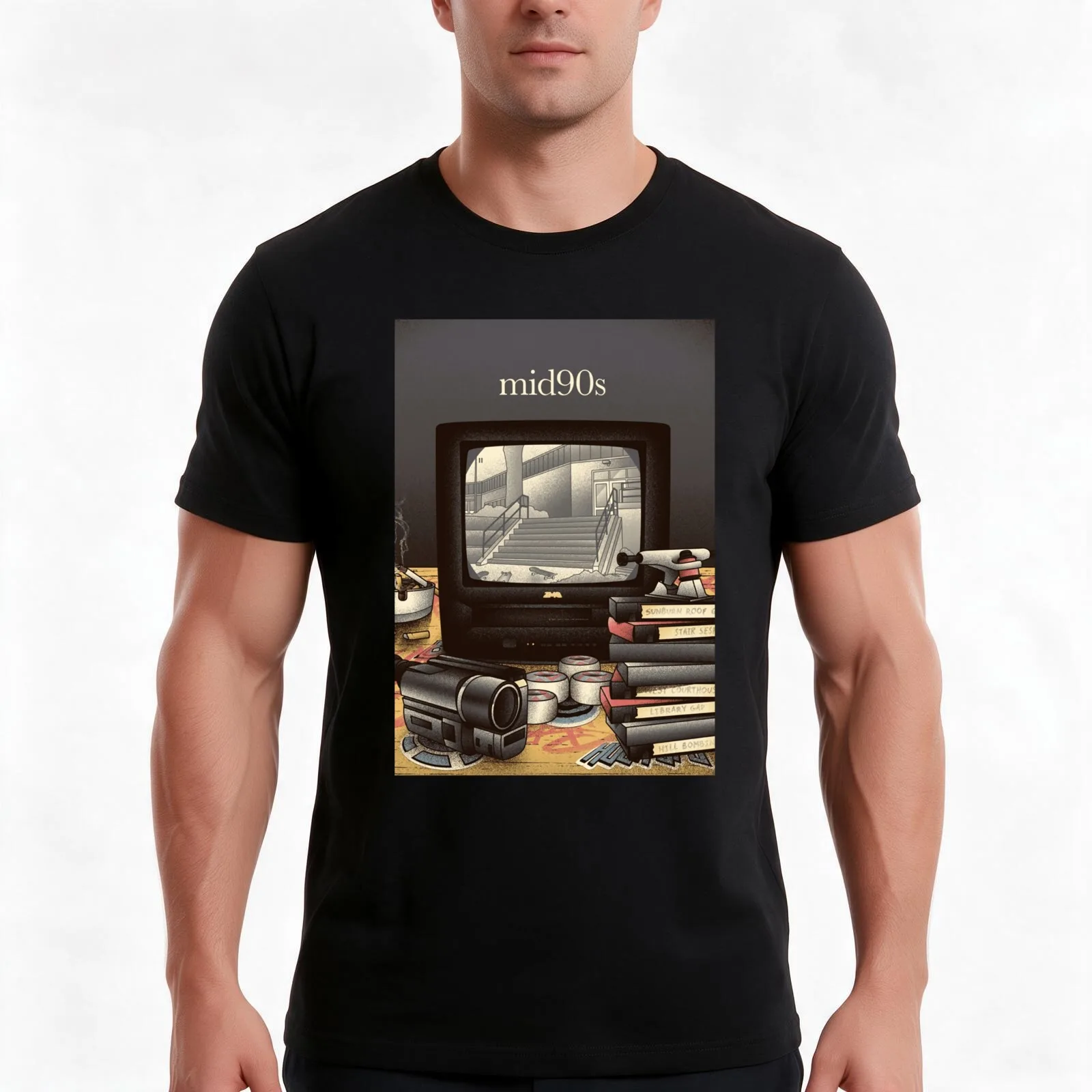 mid90s poster art Poster T-Shirt, Summer Casual Cotton Tee, Oversized Streetwear Tops, Vintage Graphic Print, Unisex Men Women