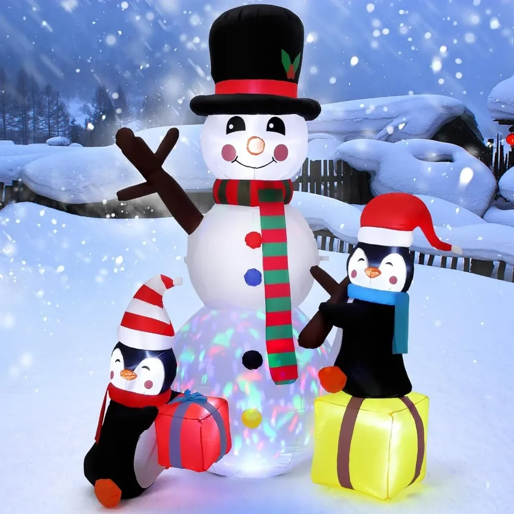 

Christmas 7FT Inflatable Toy, Snowman and Penguin Decoration, Blowing Snowman Built in Rotating Christmas Inflatable Toy