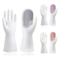 1 Pair Dishwashing Gloves Scrubber Hands Reusable Sponge Mitts Tools