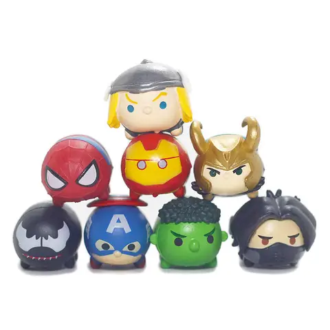 8PCs/set Marvel Kawaii Spiderman Captain America Tsum Pile Up Toy Fashion Stackable Dolls Fashion Ornament Surprise Gifts
