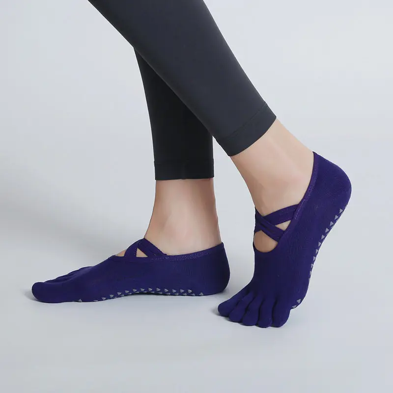 Damen Fünf-Finger-Yoga-Socken Professionelle Silikon-Antirutsch-Ballett-Pilates-Socken Atmungsaktive Bandage-Yoga-Sportsocken für Frauen – Detail 11