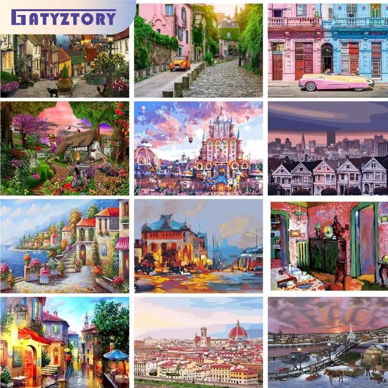 

GATYZTORY Modern Painting By Numbers With Frame Colorful Castles Canvas Painting For Adults Drawing By Numbers Picture Coloring