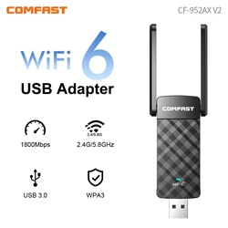 COMFAST-Adaptador de alta velocidad CF-952AX, tarjeta de red WiFi 6 Dongle, receptor de PC Win10/11, 1800Mbps, USB 3,0, 2,4G y 5G