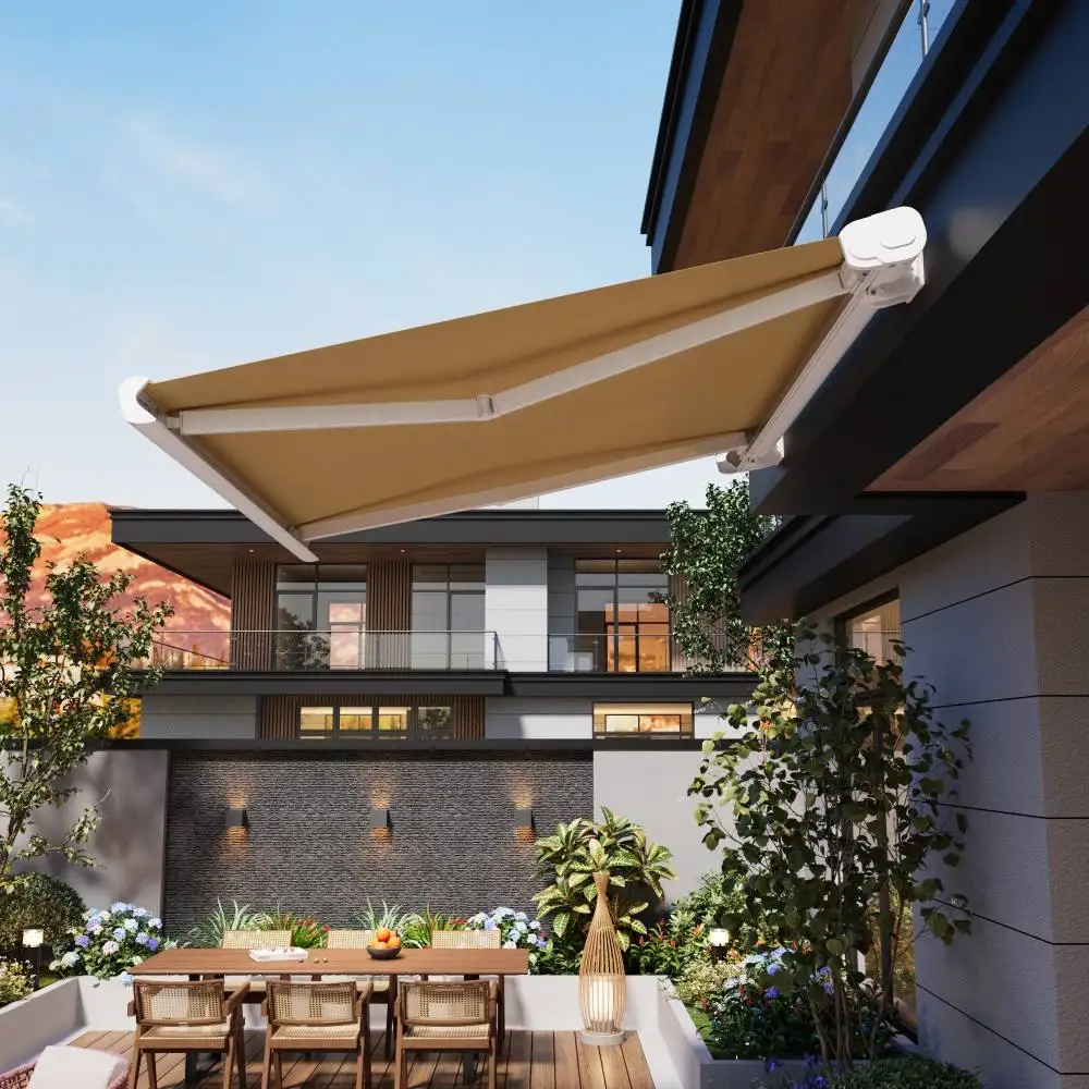 Space Saving Design Outdoor Electric Sunshade Long Lasting and Durable Aluminum Acrylic Canopy Control Extendable Awning