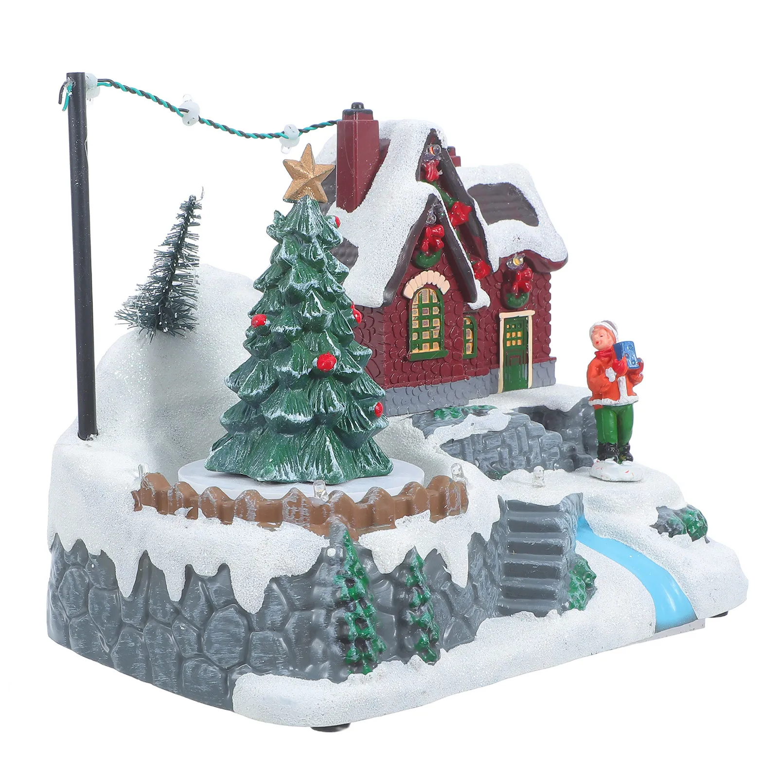Christmas Music Box Snow Globe with Glowing Rotating Scene, Vintage Winter Village Tabletop Decor