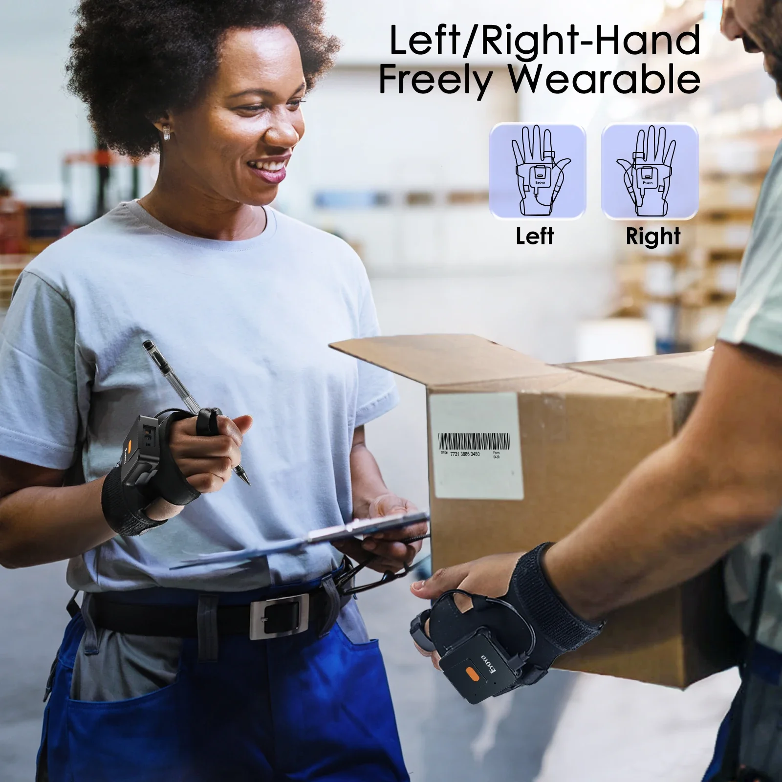 Eyoyo EY-027L Tragbarer Bluetooth-Barcode-Scanner für das Handgelenk, tragbarer 1D-Laser-Mini-USB-Leser mit automatischer Erkennung und Auslösung