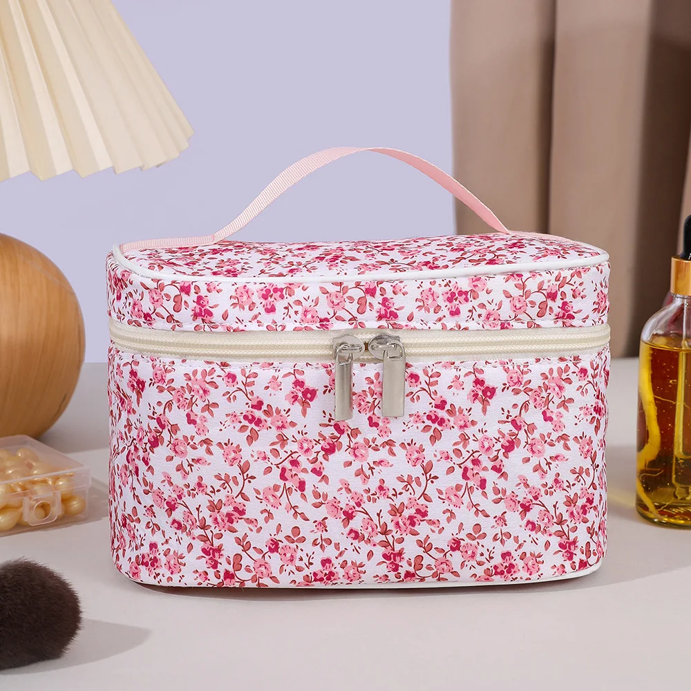 

Женская модная квадратная сумка для хранения косметики с цветочным принтом, портативная косметичка для туалетных принадлежностей, сумка с ручкой, женский клатч на молнии