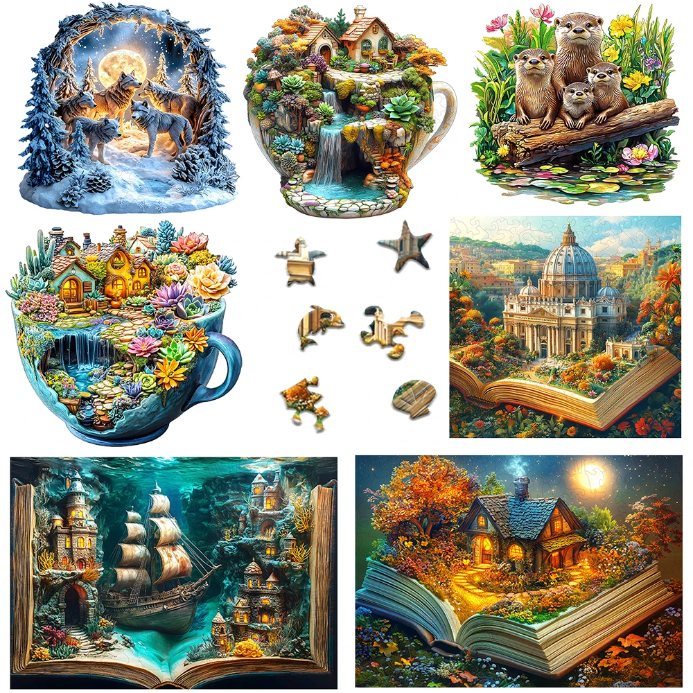 Wooden Animal Puzzle with Beautiful Girl Design - Brain-Twister Jigsaw for Kids & Adults, Home Decor, Holiday Gifts & DIY Toys