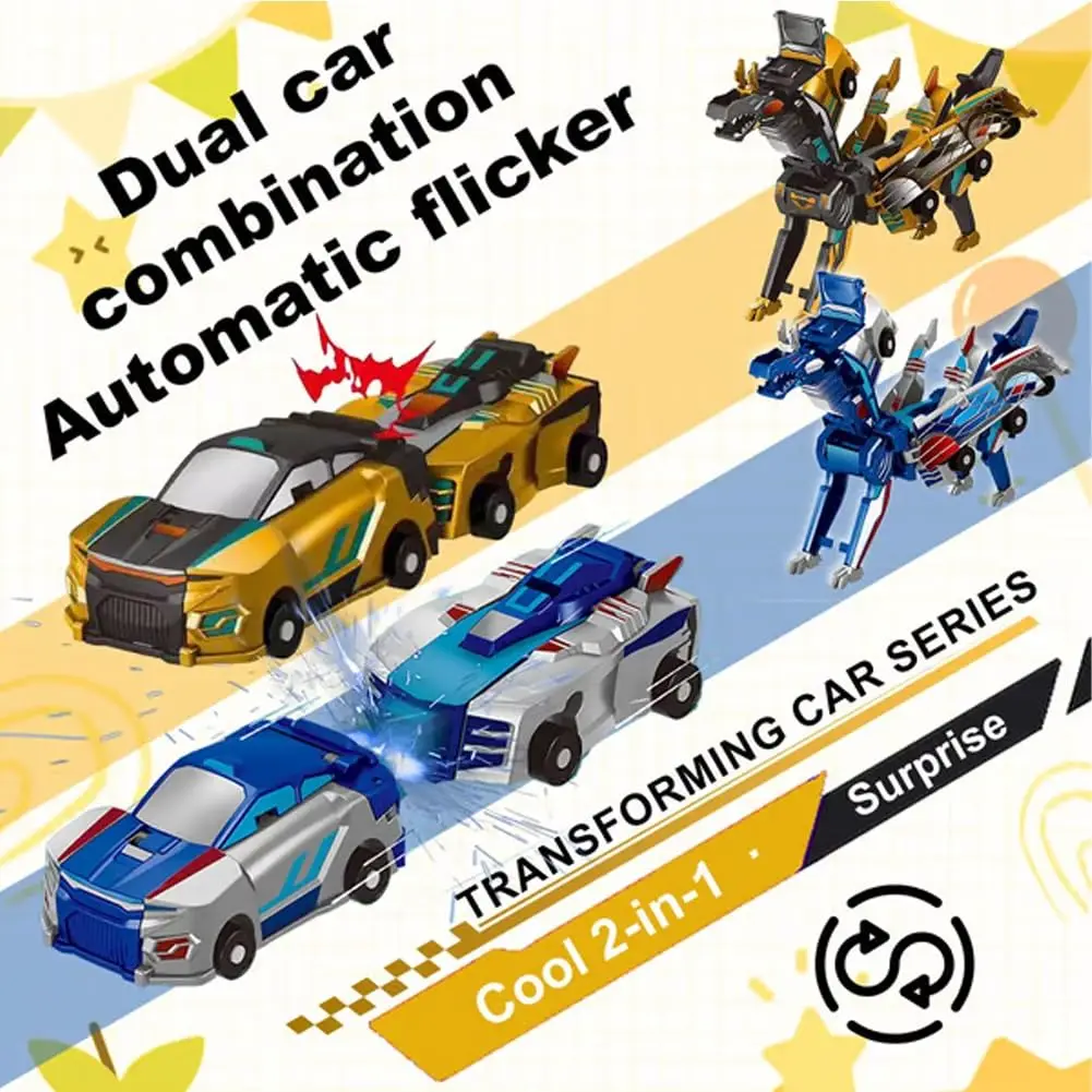 Brinquedo de carro transformador magnético 2 em 1 para crianças – Robô unicórnio e dinossauro, brinquedo de corrida de colisão deslizante DIY, presente educacional