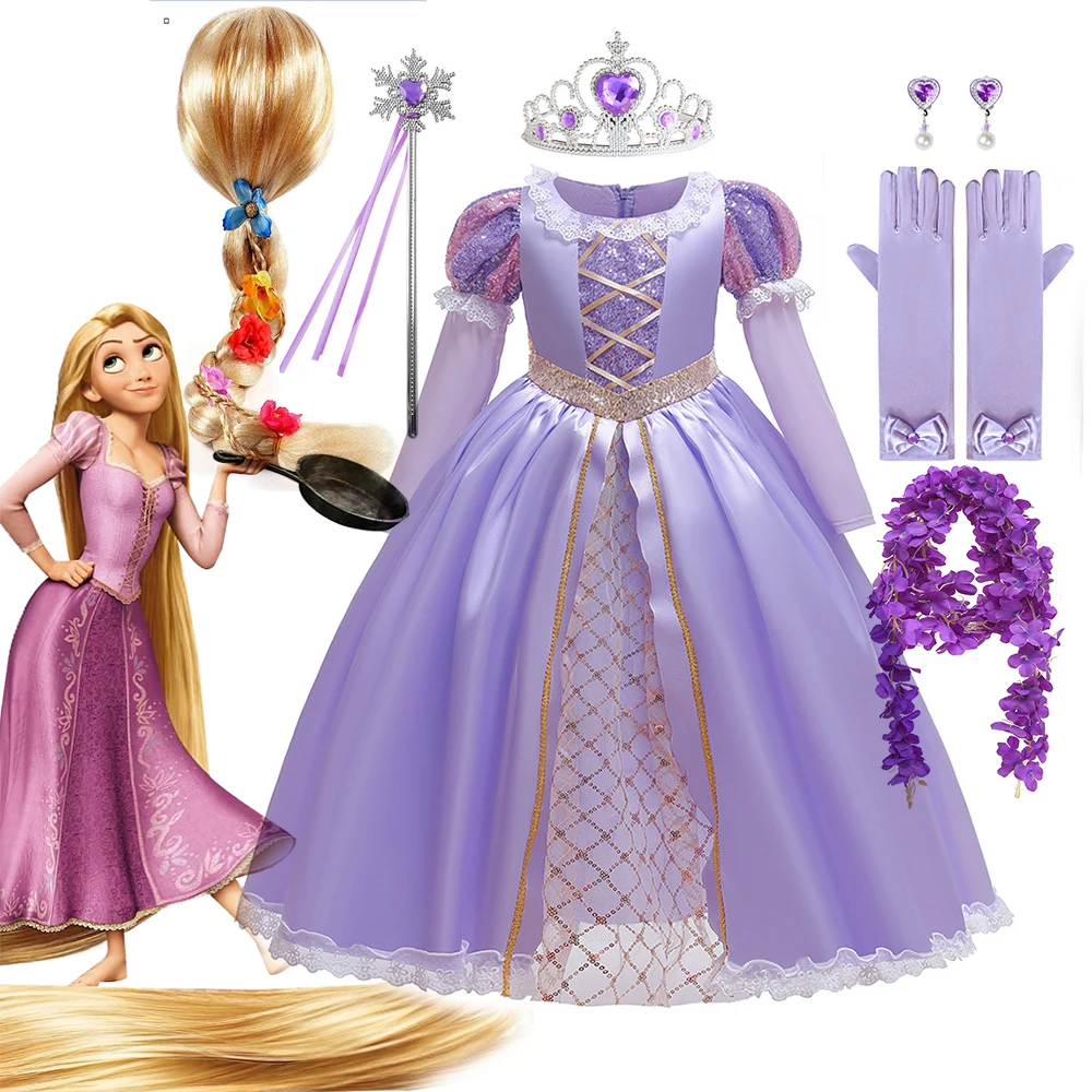 Disney Girls Princess Rapunzel Costume Luxury Birthday Party Ball Gowns Fancy Carnival Clothing Tangled Cosplay Dress Halloween