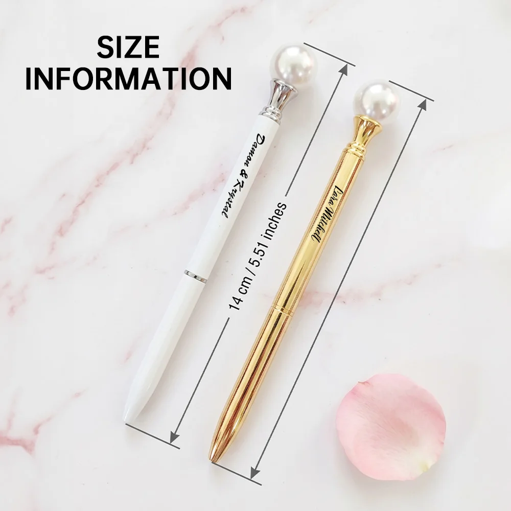 Custom Engraved Pearl Ballpoint Pen, Personalized Metal Pen , Pearl Topper Decorative Pen,