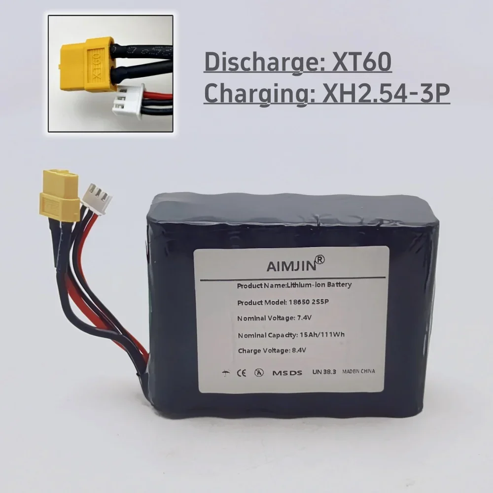 15000 mAh Hochstrom 7,4 V 15 A 18650 Lithium-Akku 2S5P für UAV-Modell, elektrisches Spielzeugauto – Hochleistungsbatterie