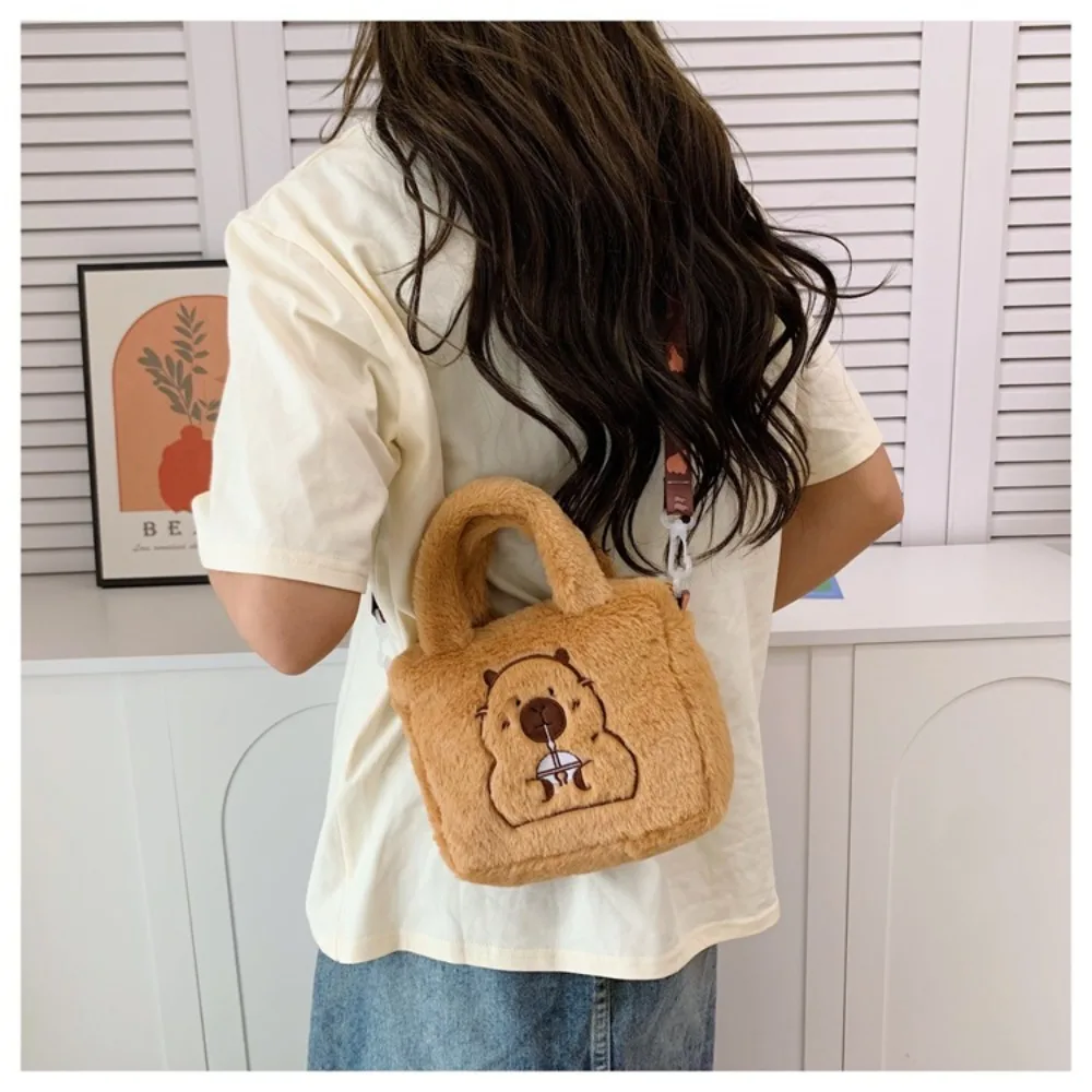 Bolso de mano de felpa de capibara de gran capacidad, bolso cruzado de capibara relleno de dibujos animados, bolso de hombro de dibujos animados de animales de algodón para mujer y niña