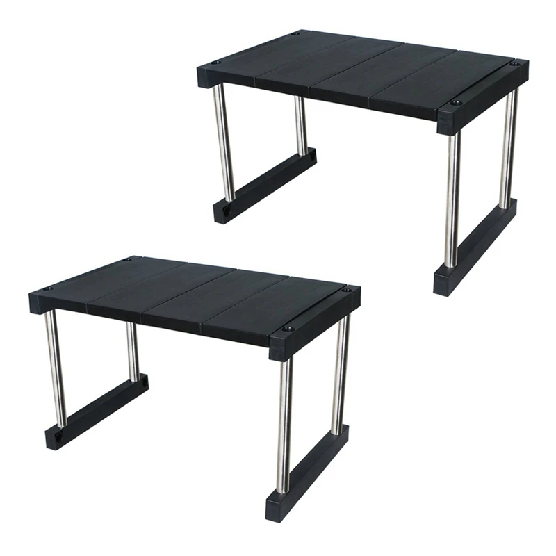 

LJL-2X Kitchen Cabinet Counter Shelf Organizer Expandable Stackable Spice Rack For Dish Sauce Black