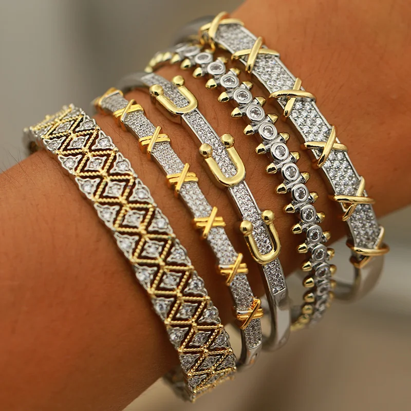 جديد البصر تصميم كريستال إلكتروني أساور للنساء أزياء العلامة التجارية مجوهرات زركونيا الصليب هندسية أساور الملحقات