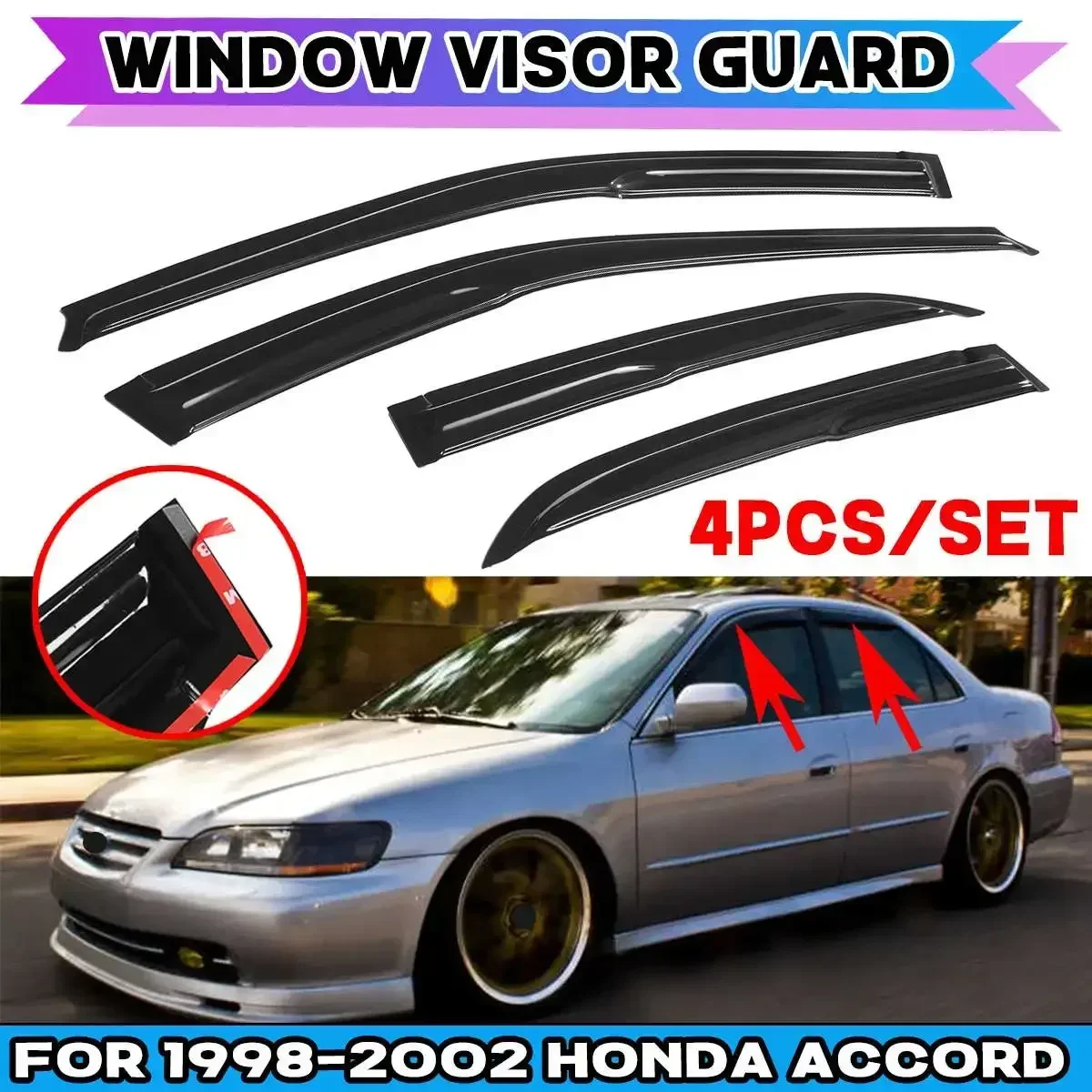 For Honda Accord 1998-2002 Car Side Window Visor Guard Vent Black Window Wind Deflectors Window Weatherproof Deflector Body Kit