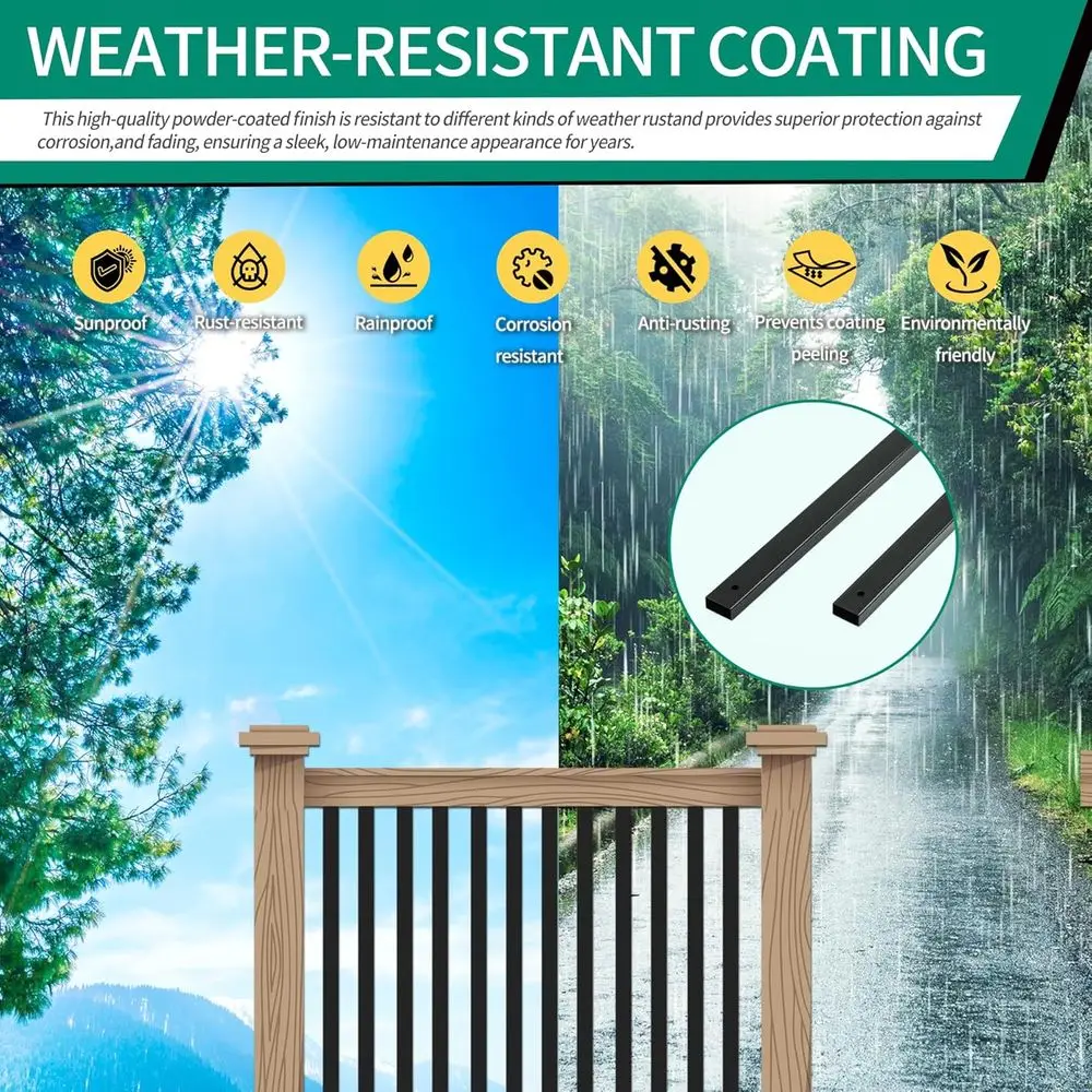 36 Hollow Rectangular Stair Railing for Deck and Indoor Stairs, 25-Pack with Screws for Outdoor Porch Railing