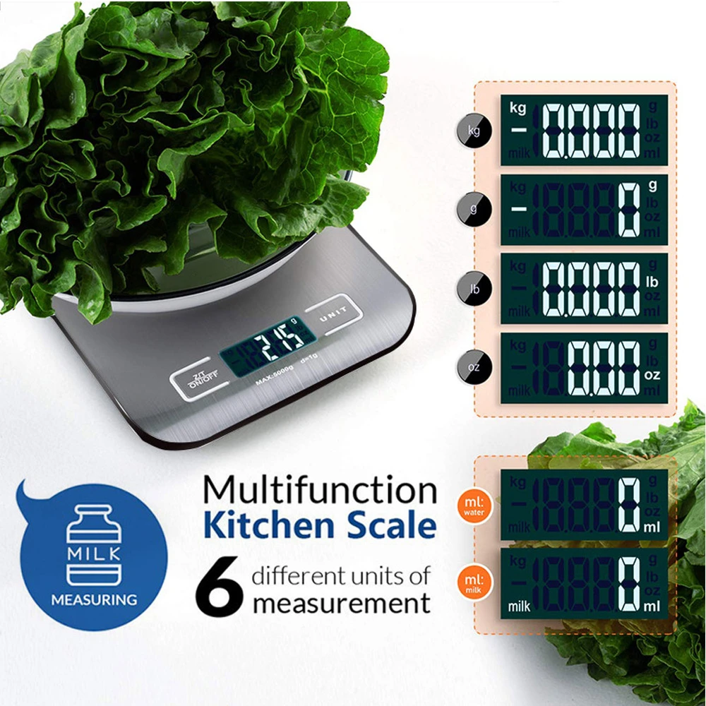 Imagem -03 - Balança de Cozinha de Pesando para Dieta Alimentar Postal Balance Measuring Lcd Precision Balança Eletrônica 10kg Aço Inoxidável