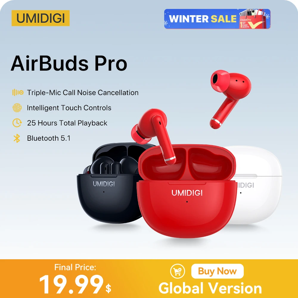 UMIDIGI AirBuds Pro Earphone Hybrid Active Noise Cancellation TWS Wireless Bluetooth Headset Headphones Sports With Microphone