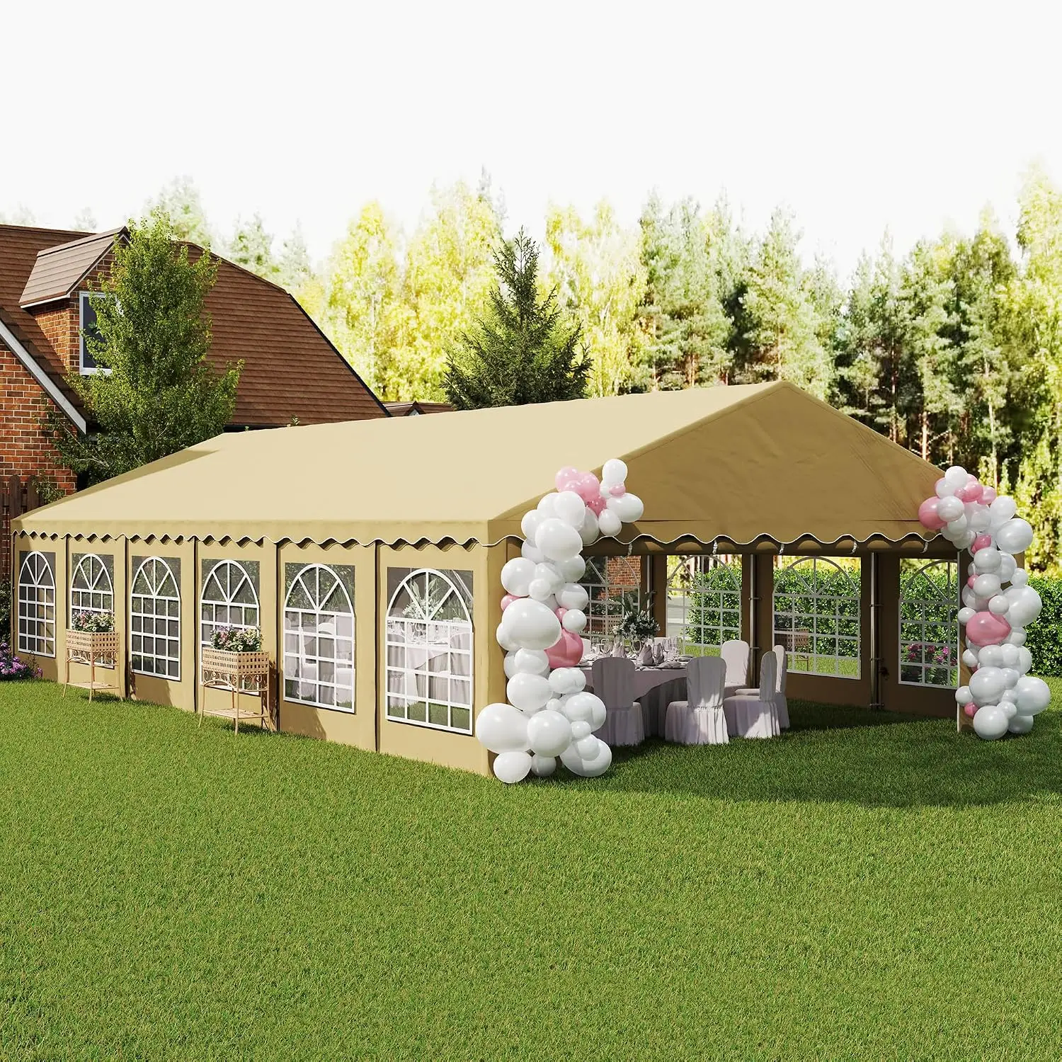 20' x 40' Heavy Duty Galvanized Party Tent with 12 Windows, Brown, Custom