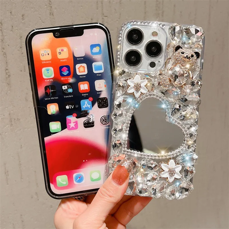 Diamond Mirror Phone Case for Xiaomi, Redmi 9A, 9C, Note8, 9Pro, Note10S, 11 Pro, 12Pro, Make Up Mobile Cover