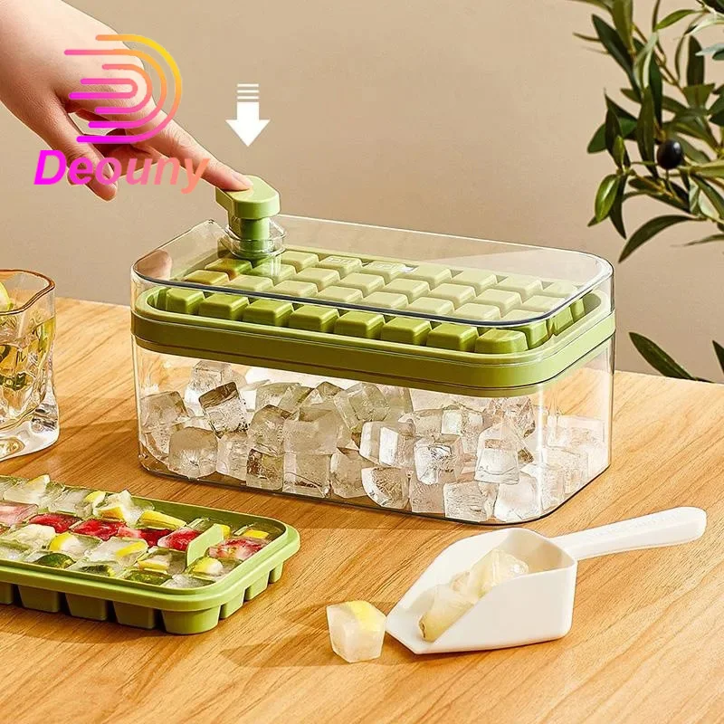 

DEOUNY Single Button Pressure Ice Mold Box For Manufacturing Frozen Multiple Ice Cubes With Storage Box Tray Bar Cocktail Tool