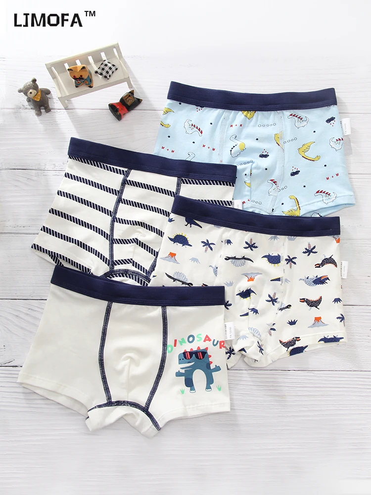 

LJMOFA 4pcs Kids Boys Boxer Underpants Stripped Navy Blue Cartoon Children Shorts Panties Cotton Soft Toddler Underwear B305