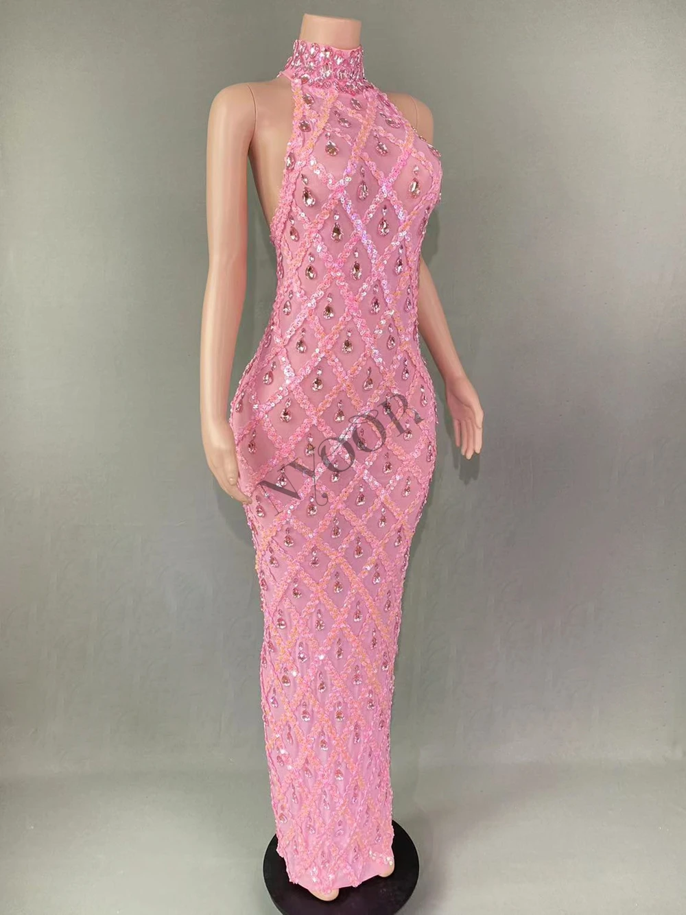 Funkelnde rosa Pailletten Diamanten ärmelloses langes Kleid Frauen elegant feiern Abend Hochzeit Abschluss ball Geburtstags kleid Fotoshooting tragen