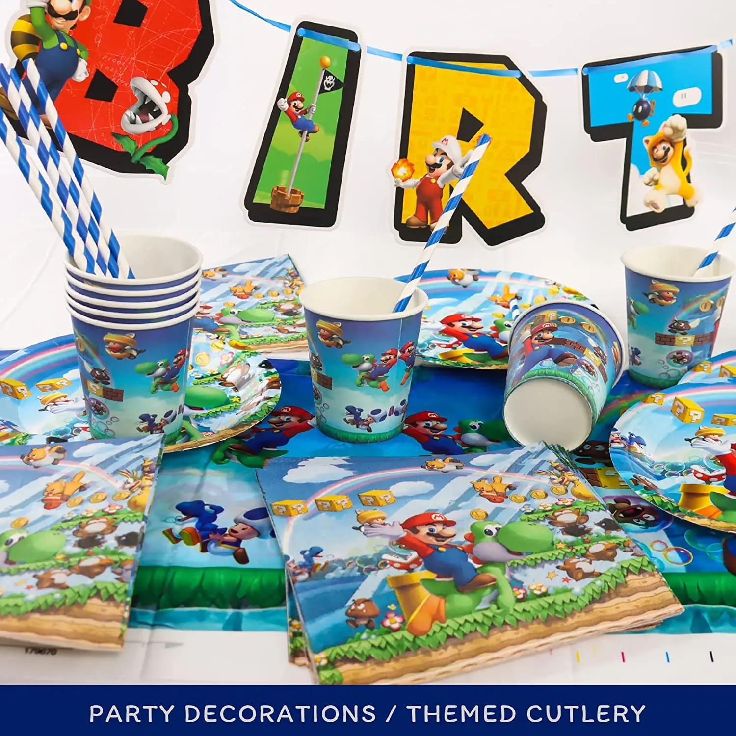 Decoración de fiesta de cumpleaños de Mario, vajilla desechable Super Smash Bros, mantel impermeable, plato desechable, vaso de papel, servilleta de