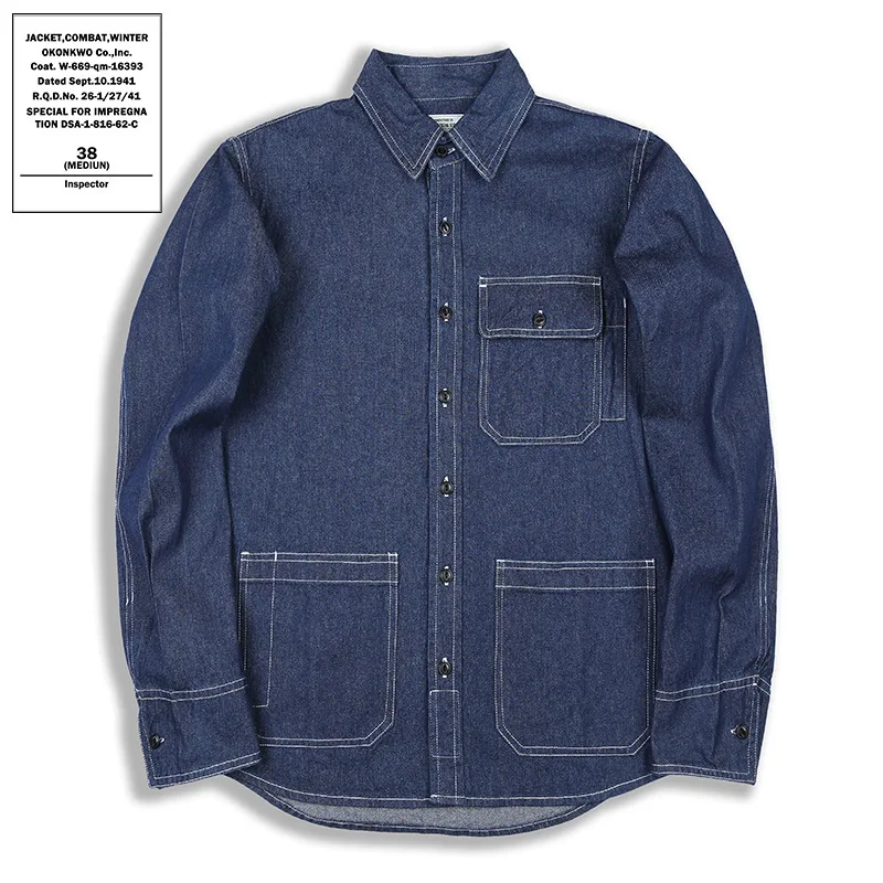 

Western S Striped Workwear Shirt Multiple Pockets Denim Shirt Youth Winter Wear Resistant Thickened Long Sleeve Collar Design