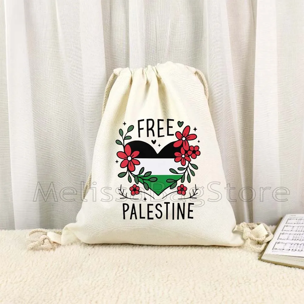 Traditional Floral Arabic Words al quads Tatreez Keffiyeh Kufiya Folk Embroidery Canvas Drawstring Bags Backpack Yoga Sackpack