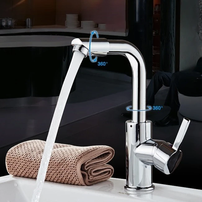 

Смеситель для горячей и холодной воды с защитой от брызг, поворотный на 360° ° Вращающийся смеситель для раковины, кухонный/вантовый, настольный, с одной ручкой