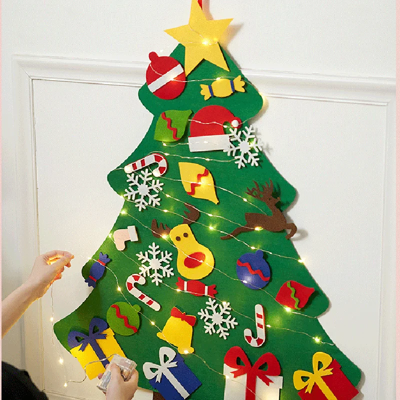 Baby Montessori Toy 32pcs DIY Felt Christmas Tree Toddlers Busy Board Xmas Tree Gift for Boy Girl Door Wall Ornament Decorations