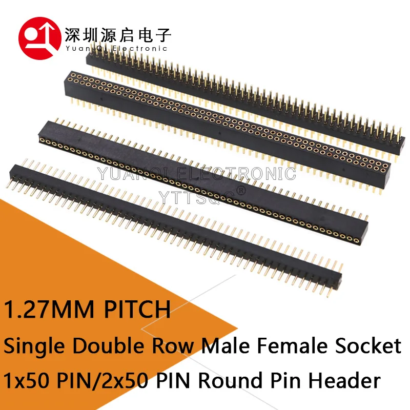 

1.27mm Pitch 1.27 Single Double Row Male Female Round Pin Header 1*50P Breakaway PCB Board colour Connector Strip Pinheader 2x50